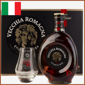 Brandy Vecchia Romagna Etiqueta Negra 40º en Estuche con una Copa